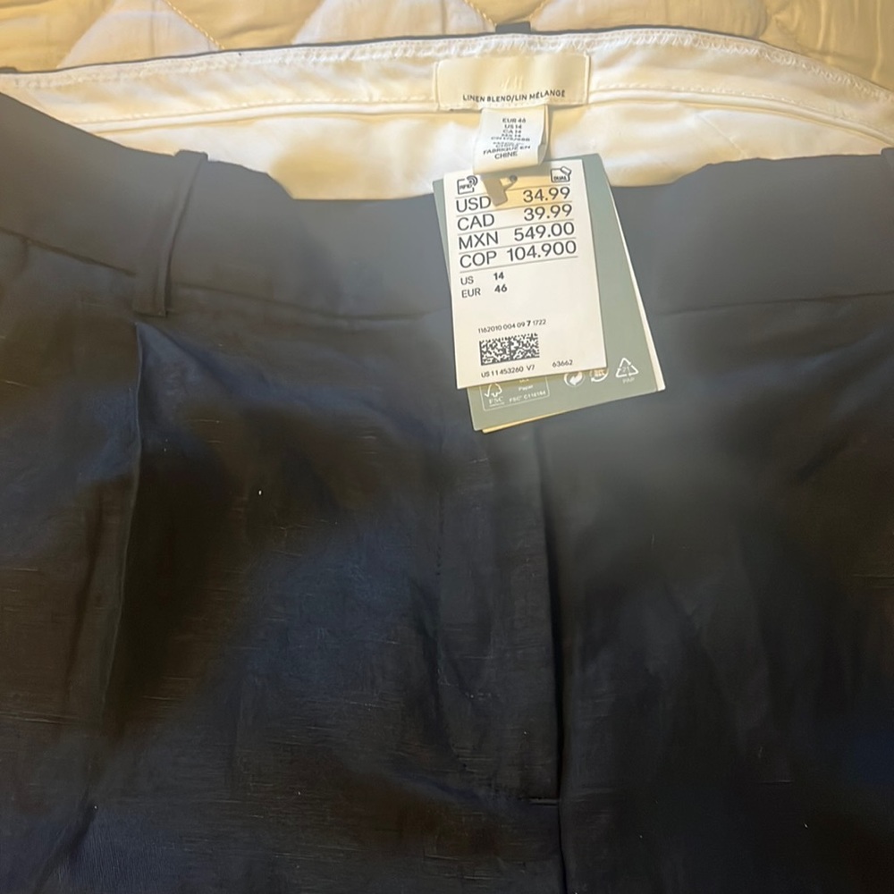NWT H&M black linen blend black trousers